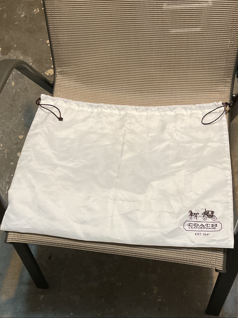 Coach White Dust Bag with Brown Drawstrings and Logo